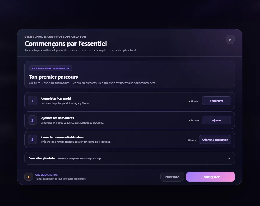 Onboarding en trois étapes